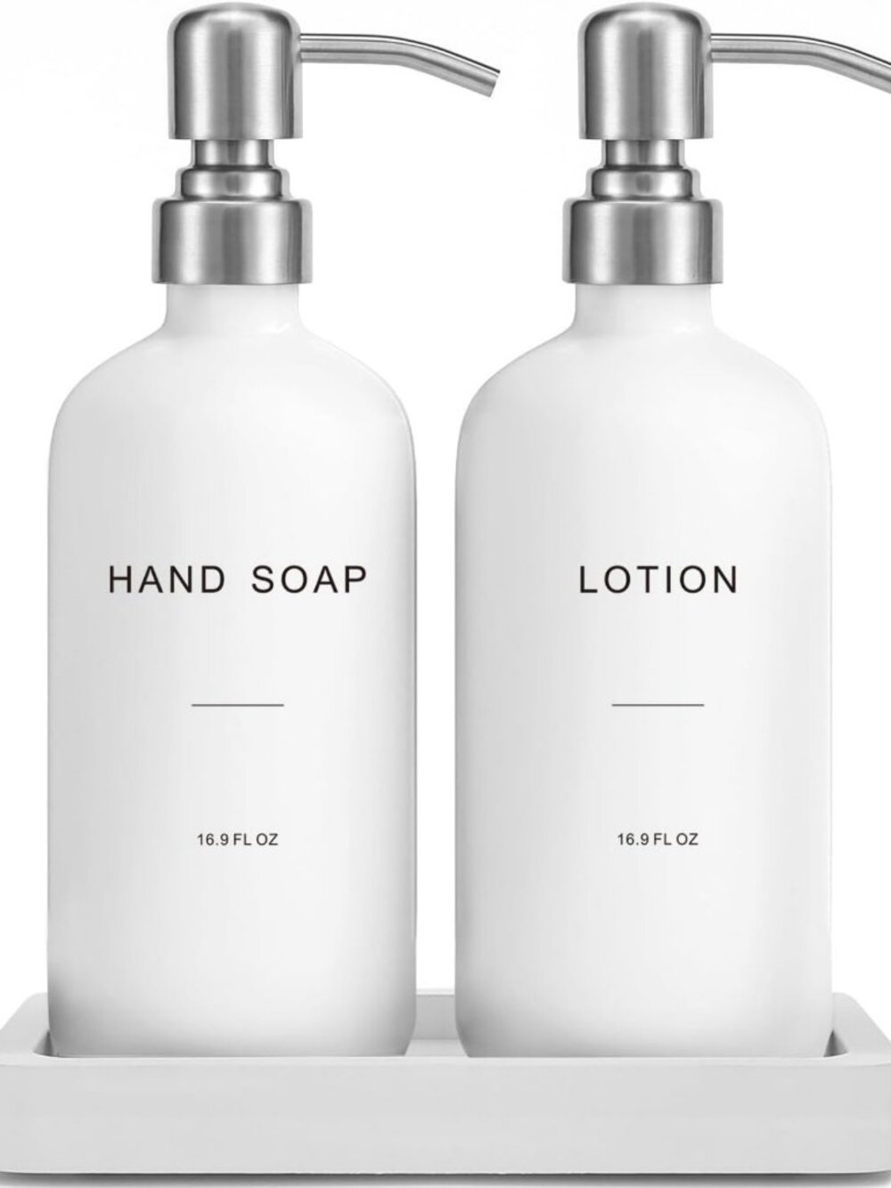 Elegant White Soap Dispenser Set for Bathroom - Stylish Silver & White Decor
